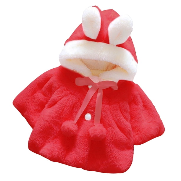 Abrigo De Invierno Para Niños Pequeños Chaquetas De Abrigo Para Niñas Chaquetas De Felpa De Color Sólido Orejas De Conejo Lindas Sudadera Con Capucha Abrigo Grueso Capa Roja Odeerbi LM103-3768