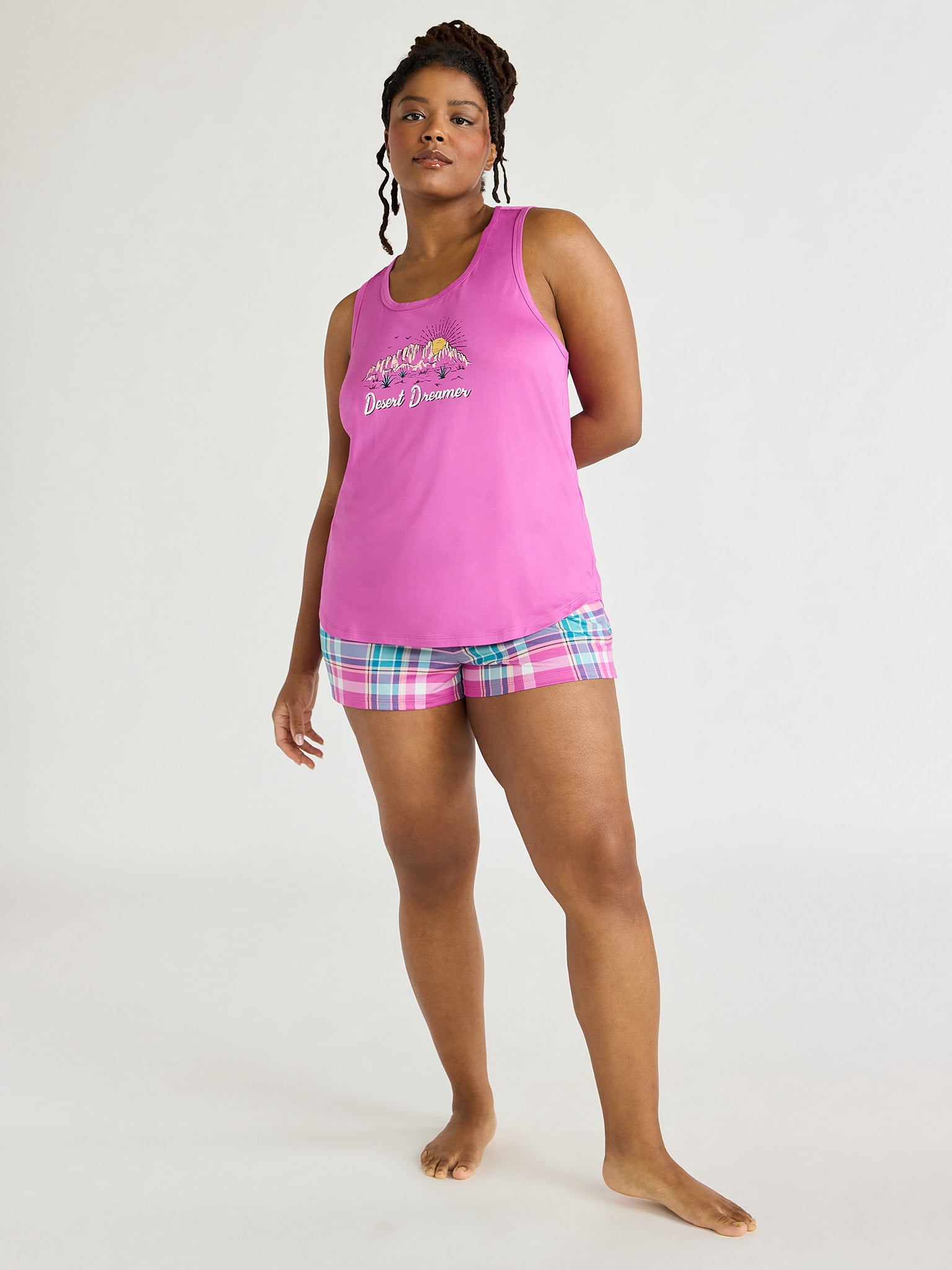 Joyspun Women's Tank Top and Shorts Pajama Set, 2-Piece, Sizes S to 3X