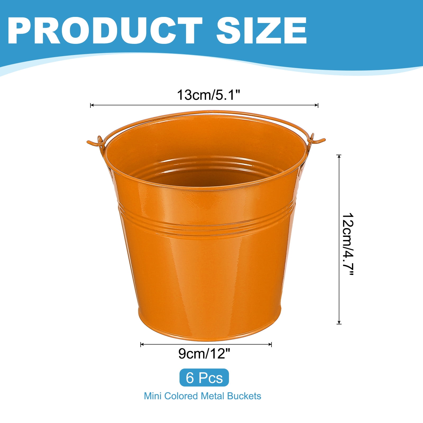 Small Metal Buckets with Handle Mini Galvanized Bucket Colorful Easter Buckets Orange 5"x4.7" 6 Pcs