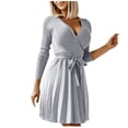 thumbnail image 1 of Gspmoly Robes d'Été pour Femmes 2025, Mode Femmes Aguichant Décontractée Col en V Uni Manches Longues Ajourée Robe Mini Robe de Cocktail Économies d'Été Liquidation, 1 of 7