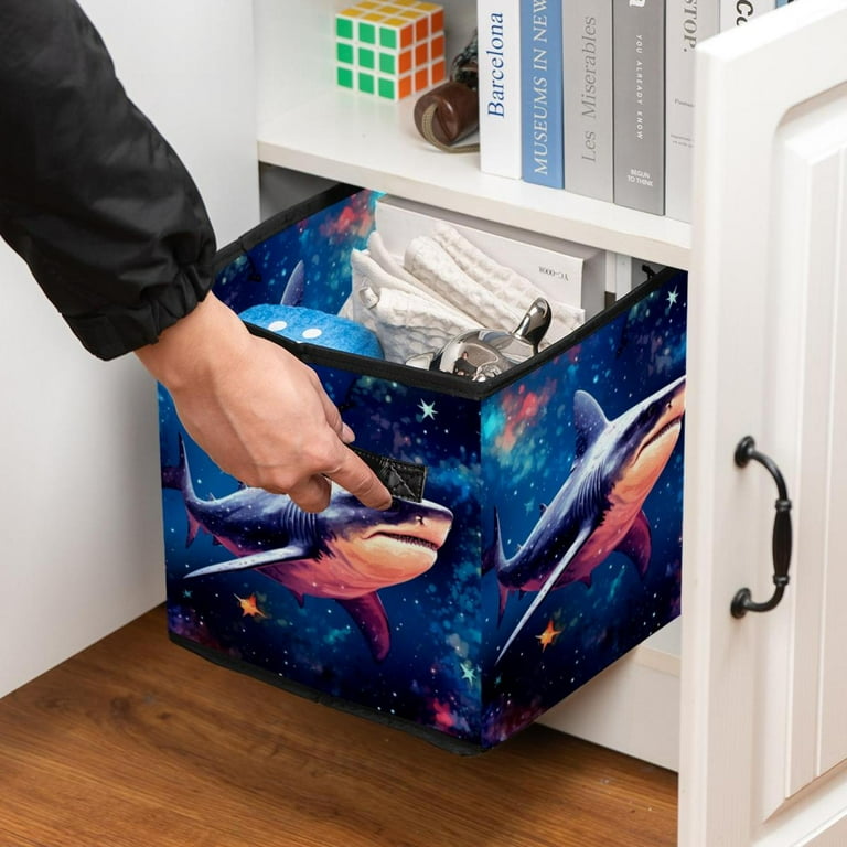 Starry Shark Foldable Toy Box Cube Organizer with Handle, 10.8