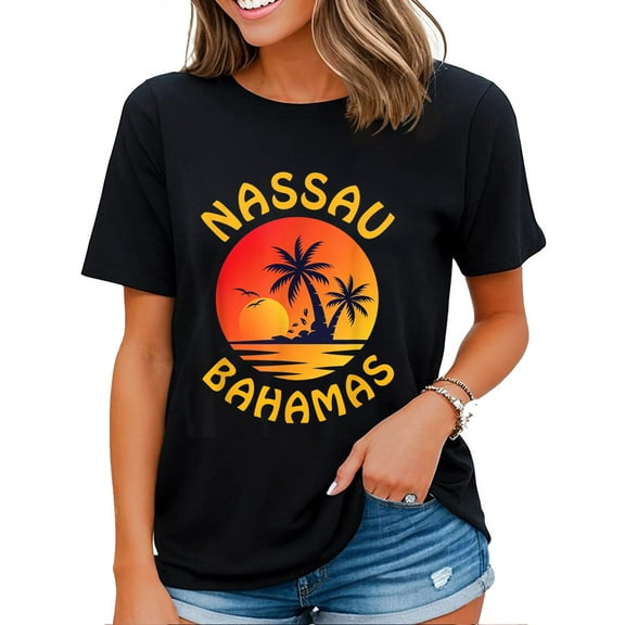 Womens Nassau Bahamas Beach Vacation Souvenir Gift T-Shirt Black 3X-Large