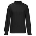 thumbnail image 4 of Womens Puff Long Sleeve Top Eyelet Embroidered Shirt Hollow Out Lace Blouses Fashion Fall Loose Mock Neck Basic Tee (Black 2XL), 4 of 6