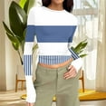 thumbnail image 2 of aidice Shirts for Women Casual Crewneck Long Sleeve Slim Fitting Striped Color Block Fall Tee Shirts, 2 of 5