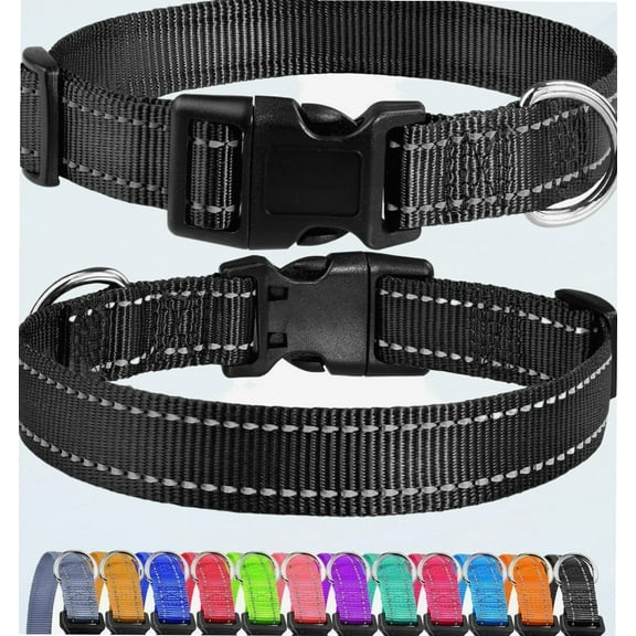 Reflective Dog Collar, Sturdy Nylon Collar for Puppy and Extra Small Girl and Boy Dogs, Adjustable Dog Collar with Quick Release Buckle, Black, 3/8" Width