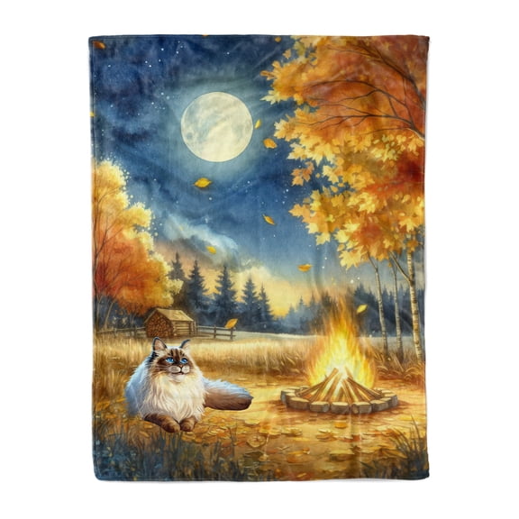 Hello Fall Ragdoll Enjoys Warm Campfire Autumn Night Bright Moon Cozy Fleece Blanket Cat Lover Kitten Owner Gifts Idea Warm Soft Throw Blanket - 01008