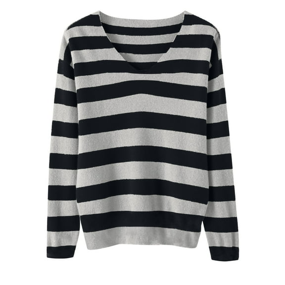 Byworldtasic Womens Y2K Striped Long Sleeve Top Color Block Slim Fit Crop Top V Neck Vintage T-Shirt