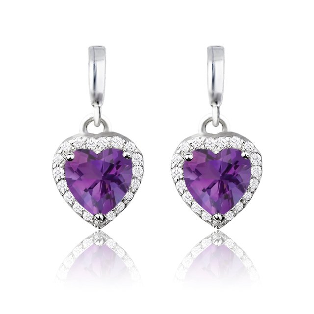 JeenMata Pendientes con Forma de Corazón para Siempre de 1,25 Quilates (Amatista, Piedra Natal de Febrero) Bañados en Oro Blanco de 18 K sobre Plata
