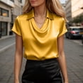 thumbnail image 2 of HJYCHN Business Casual Tops for Women Elegant Short Sleeve Blouse with Draped Cowl Neck Soft Breathable for Everyday Wear and Outfits Womens Shirts Yellow XXXL, 2 of 5