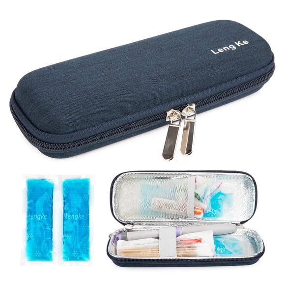 YOUSHARES Insulin Cooler Travel Case - EVA Diabetic Insulated Organizer Portable Cooling Case for Medication Cooling Insulation, Epi Pen Carrying Bag with 2 Ice Pack(Navy Blue)