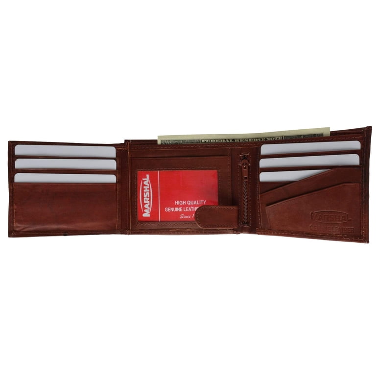 Genuine Leather Mens Bifold Wallet Button Snap Flap Out 1533 CF