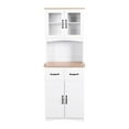 thumbnail image 2 of CQSXDA Tall Wooden Kitchen Cabinet with Top and Bottom Enclosed Cabinet Space，2 Drawers, Kitchen Pantry Storage Cabinet ，Open Space for Microwave, (White), 2 of 10