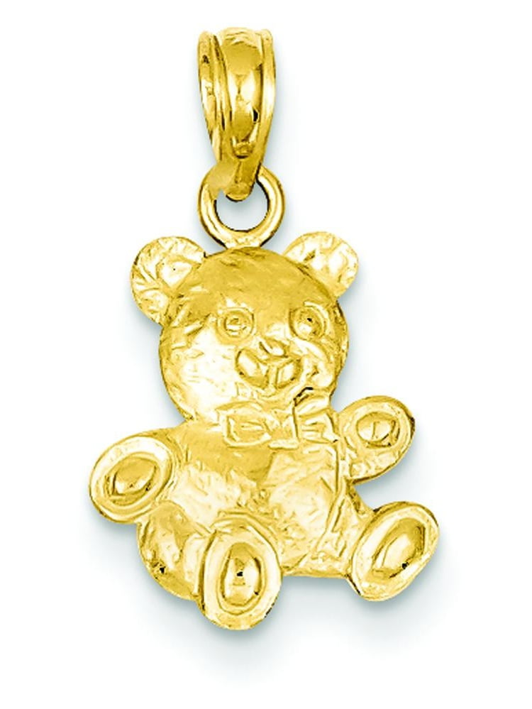 14K Gold 2D Teddy Bear Pendant Charm Jewelry 18 x 10 mm