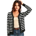 thumbnail image 2 of Vivianyo HD Women's Knit Cardigan, Striped V-neck Scallop Trim Button Front Long Sleeve Casual Layering Top, Women's Black, Sizes S-2XL, 2 of 8