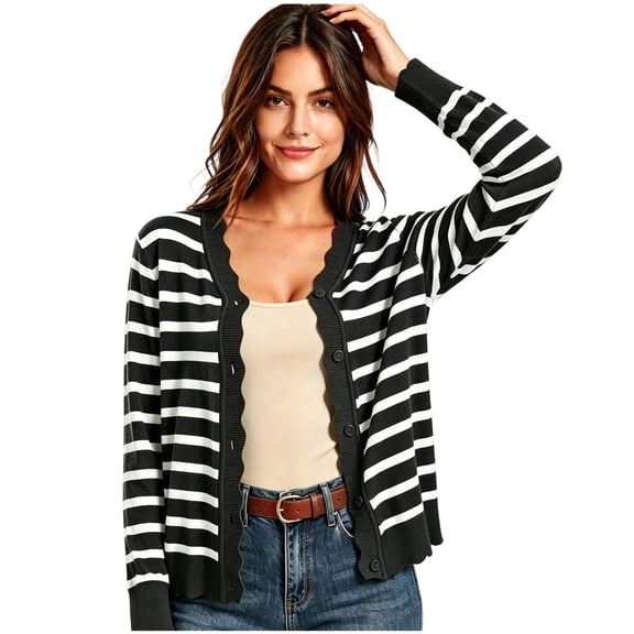 Diufon Striped Knit Cardigan for Women Lightweight Long Sleeve Button Front Jackets Casual Cardigan Sweaters