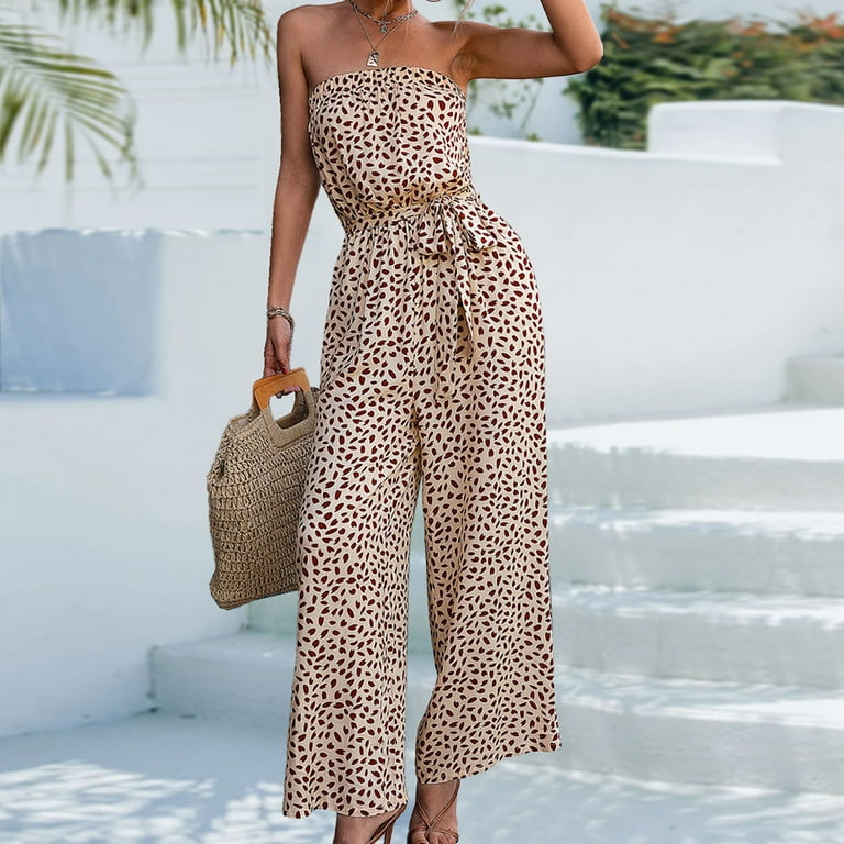 Women s 2023 Summer Jumpsuits Sleeveless One Piece Pants Jumpsuit for Women Summer Beach Vacation Outfits Women Sleeveless Blouses Shirts Sets Beige