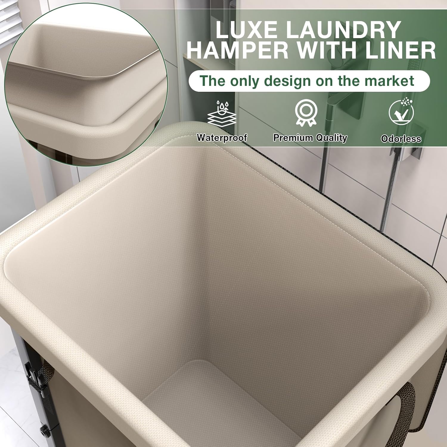 40 Gal(150L) High Grade Large Laundry Basket with Wheels, Rolling Laundry Hamper, Laundry Cart with Metal Frame and Removable Bag Design, Suitable for Laundry Room, Bedroom (White, 150L)