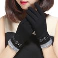 thumbnail image 3 of Guantes de terciopelo con lazo para mujer, cálidos, con pantalla táctil, ajustados, para otoño e invierno, estilo coreano, 3 of 5