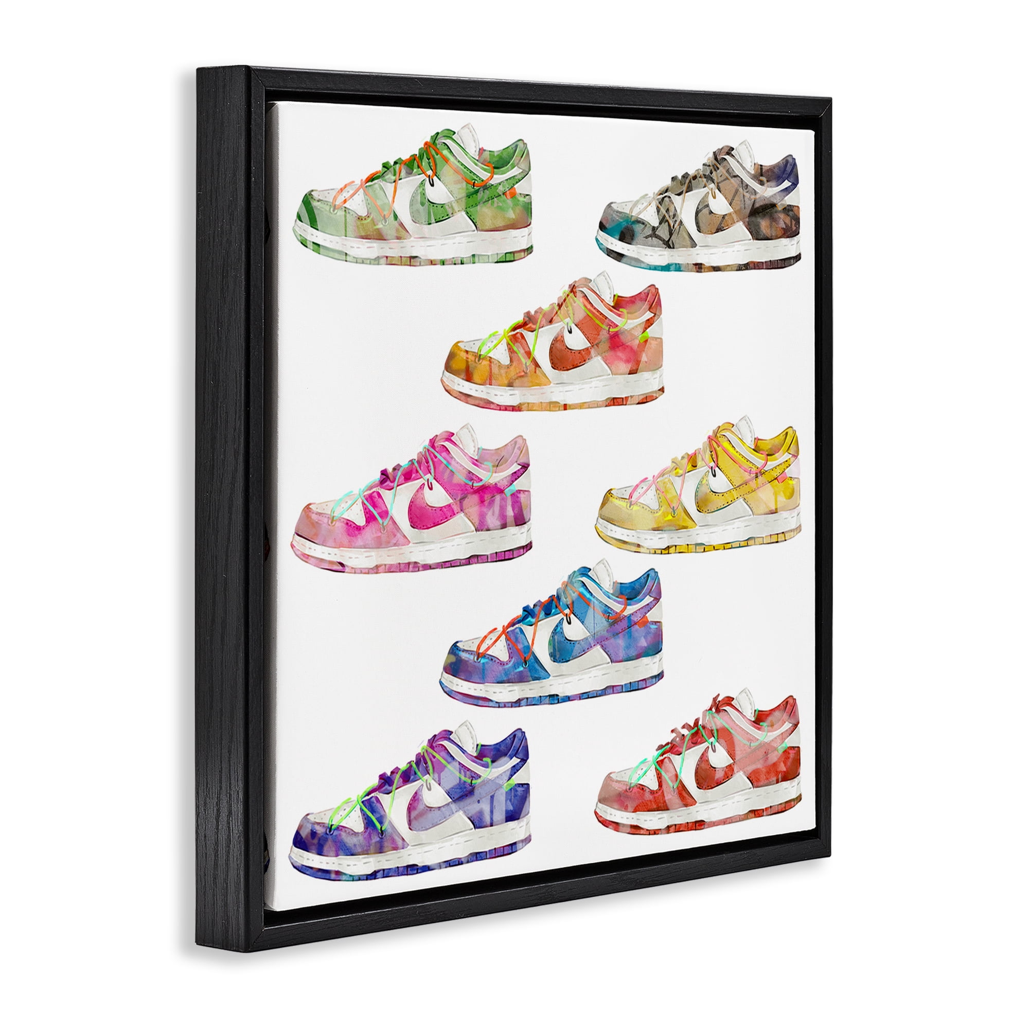 Stupell Industries Modern Rainbow Sneakers Beauty & Fashion Painting Black Floater Framed Art Print Wall Art, 18 x 18