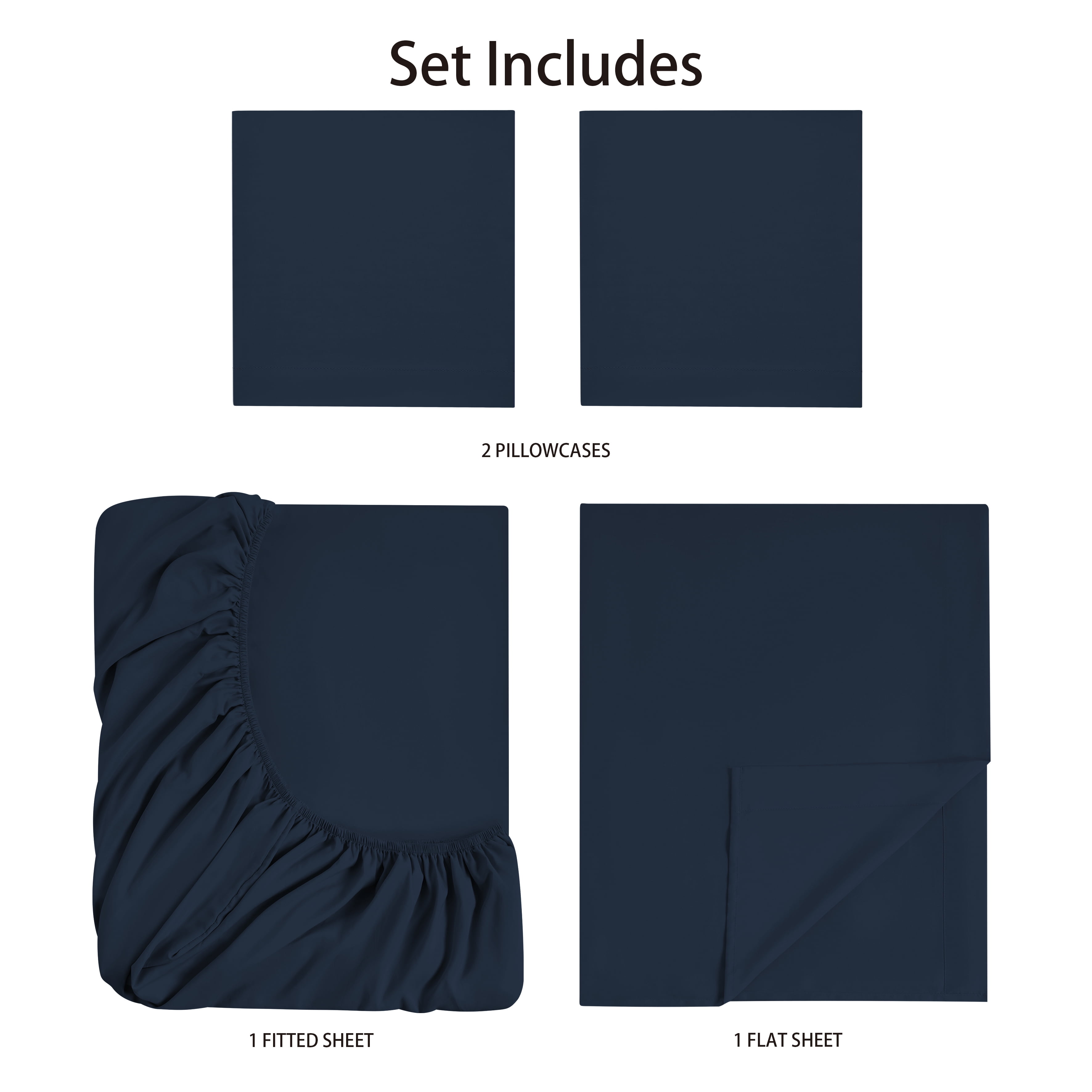 Mainstays Basic Value Microfiber Bed Sheet Set, Navy Blue, King, 4 Piece