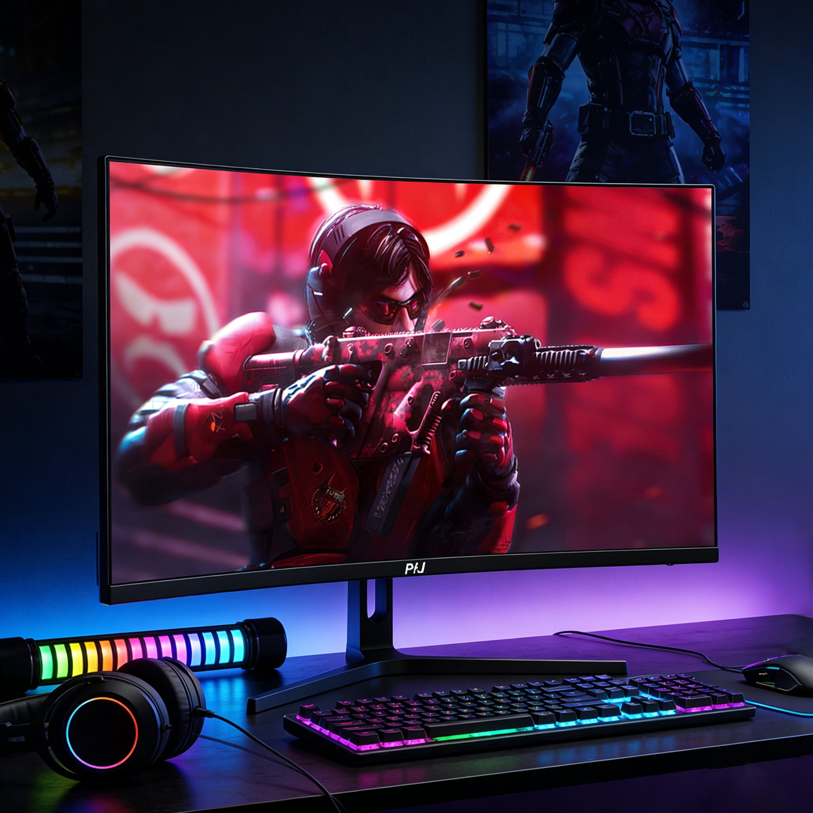 PIJ 32 Inch Curved Gaming Monitor Built-in Speakers, 4K UHD 1500R Immersive Screen, 160Hz Refresh Rate, 1ms, AMD FreeSync, 120% sRGB VA Panel, HDMI 2.1 x2/DP 1.4 x2, Wall Mountable