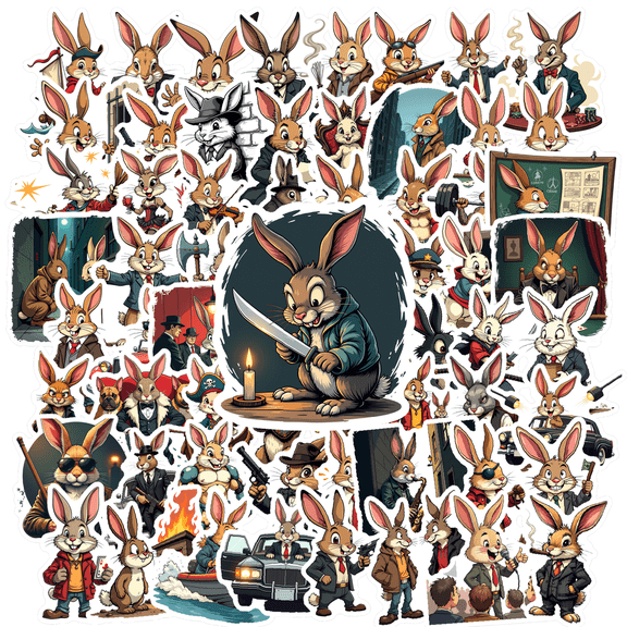 Waterproof Vinyl Stickers Gangster Bunny Cartoon Style for Laptops Notebooks Suitcases