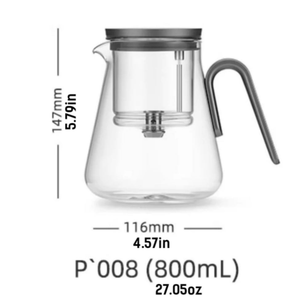 Heat-Resistant Glass Teapot, Magnetic Switch, Gunmetal Black 800ml