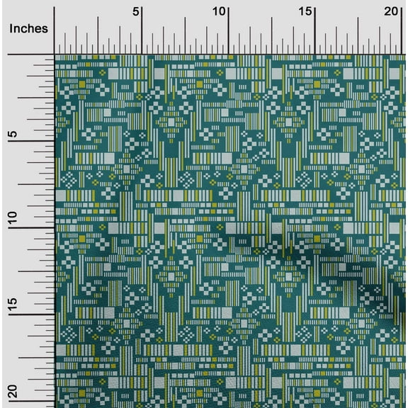 oneOone Organic Cotton Poplin Twill Fabric Stripe & Square Geometric Print Fabric By The Yard 42 Inch Wide