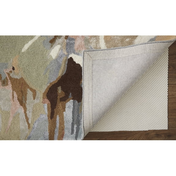 4' X 6' Tan Gray And Green Wool Floral Tufted Handmade Area Rug