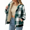 thumbnail image 5 of FDGIU Women's Plus Size Plaid Flannel Sherpa Lined Hooded Shacket - Warm Loose Fit Fall Winter Outdoor Casual Jacket, 5 of 5