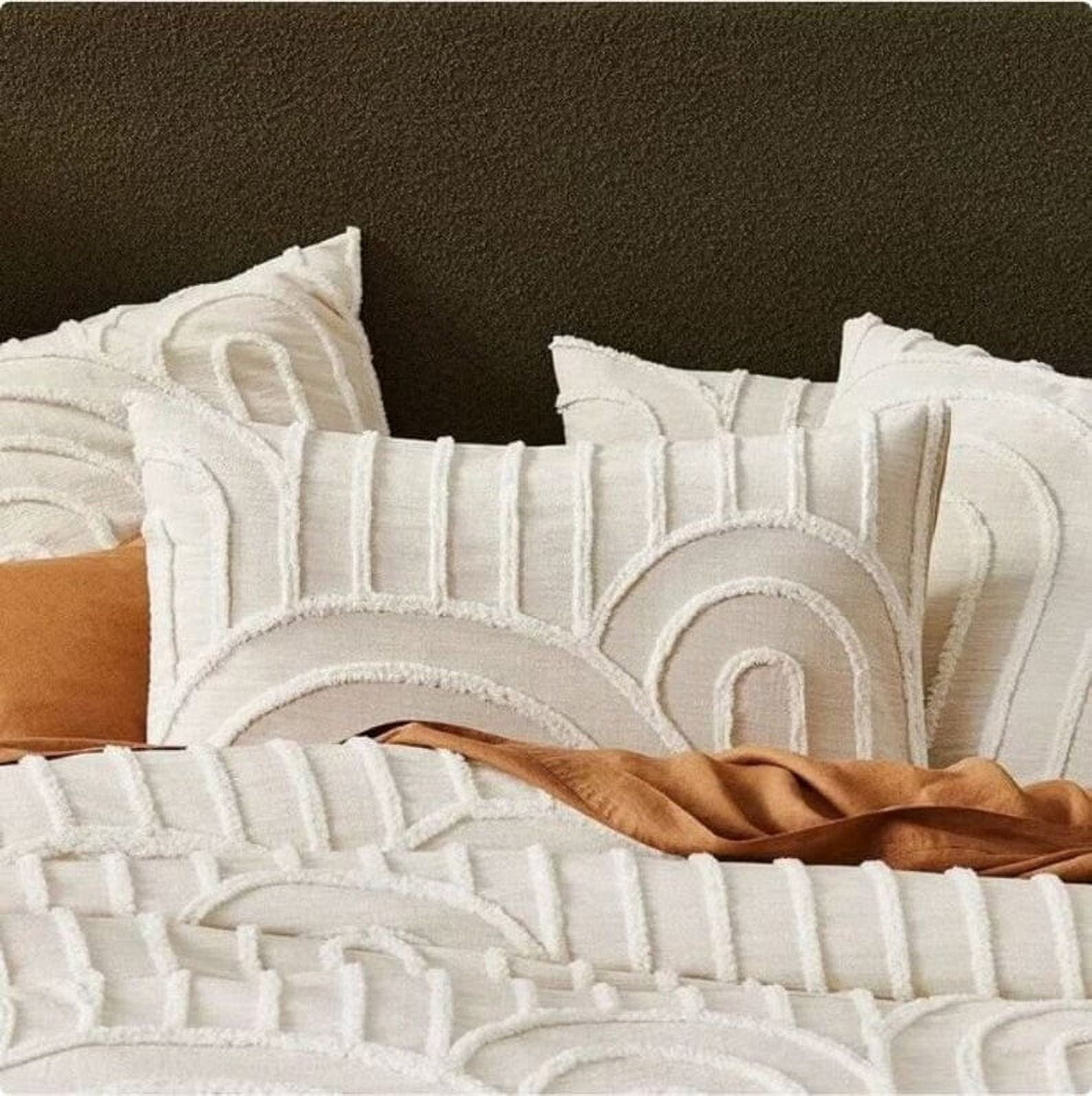 HandloomBazzar Boho Hand Tufted Duvet Cover 3 Pieces Bedding Set with Zip Closure, Corner Ties with 2 Pillow Shams Twin Size Off White Adults