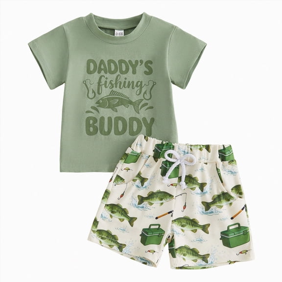 NOLDARES Toddler Kids Baby Boy Summer Outfits 2pcs Cartoon Panda Print Short Sleeve Tee Shirt Elastic Waist Drawstring Shorts Clothes(Green,18-24 Y)