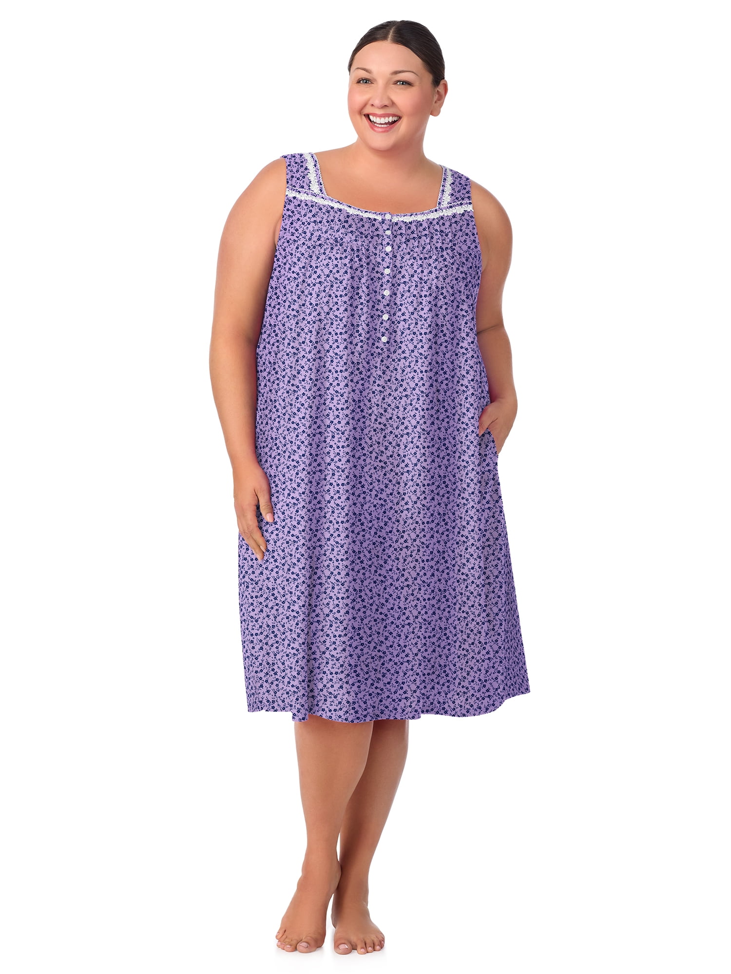 Aria Women's 100% Cotton Sleeveless 40" Nightgown, Sizes XS-5X