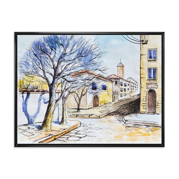 Designart 'Vintage White House In Summer VIllage' Traditional Framed Canvas Wall Art Print