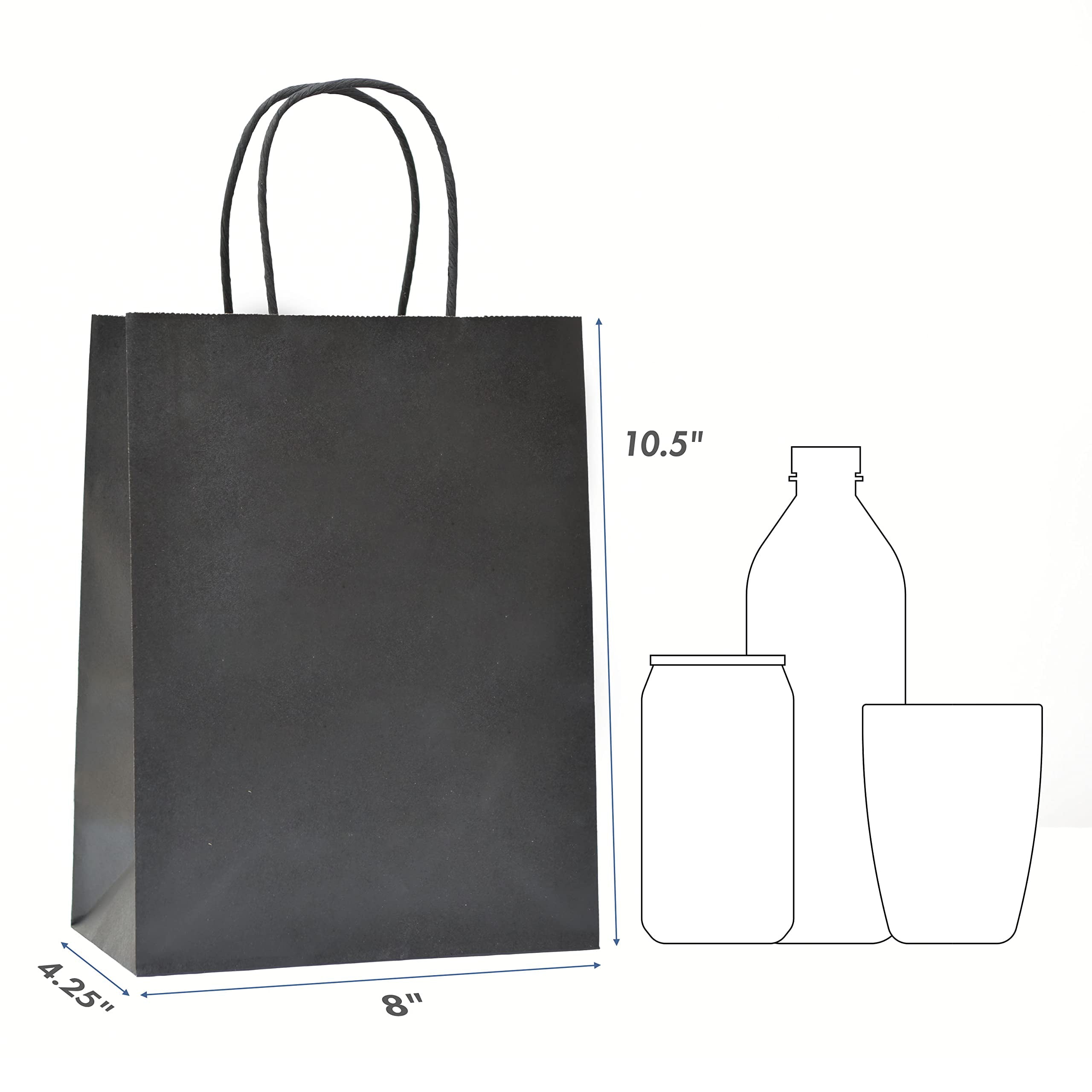 Katfort Black Gift Bags 24pcs, Medium Size Black Gift Bag Bulk  7.5''×3.1''×10.2'', Matte Paper Bags with Handles, Black Kraft Bag for  Gift, Party