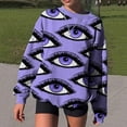 thumbnail image 2 of Pompotops Chandails en Molleton Oversize à Col Rond pour Femmes, Manches Longues, Blouse, T-shirt, 2 of 4