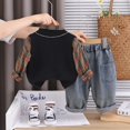 thumbnail image 4 of Toddler Boys Three Piece Outfit Set Plaid Shirt Knitted Vest and Denim Pants Casual Long Sleeve Top and Jeans, 4 of 7