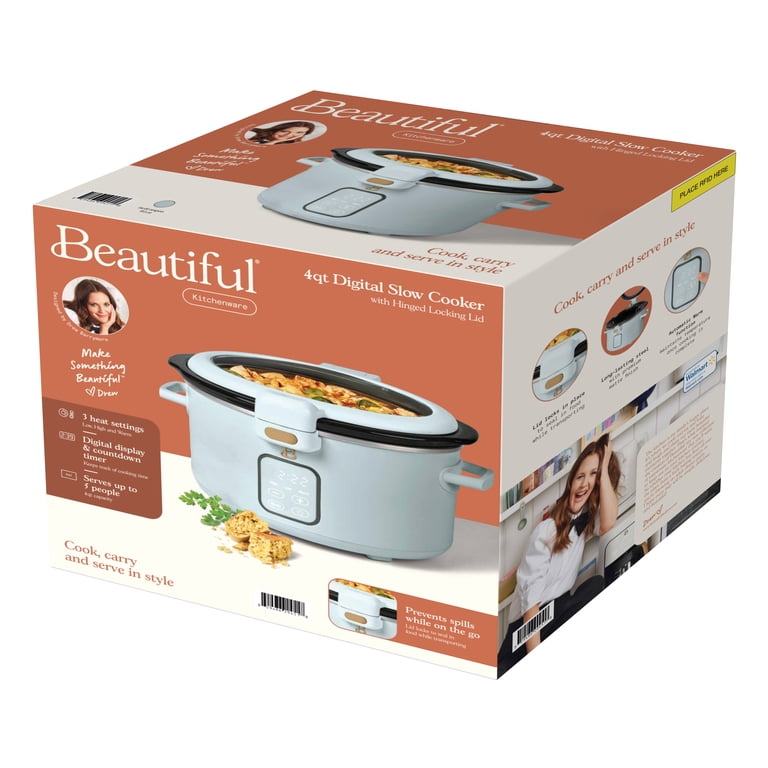Beautiful 4 Qt Digital Slow Cooker with Hinged Locking Lid