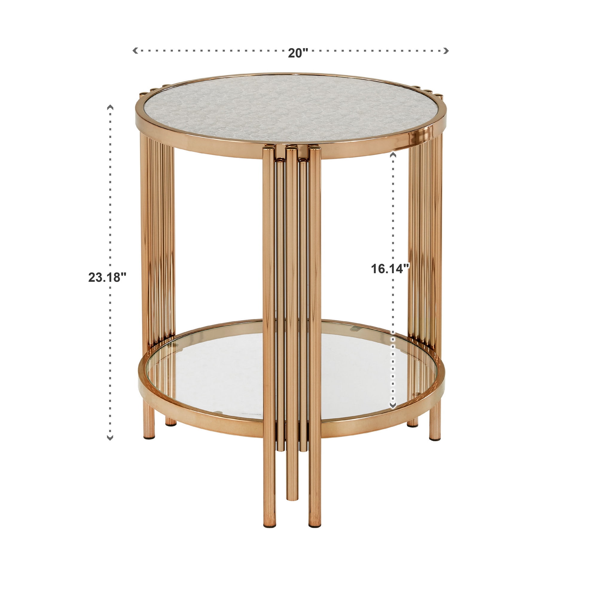 Weston Home Riga Champagne Gold Finish Textured Glass End Table