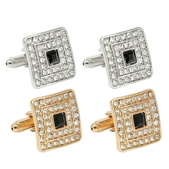 2 Pairs Square Rhinestones Cufflink Nails Men's Shirt Button Trendy Jewelry