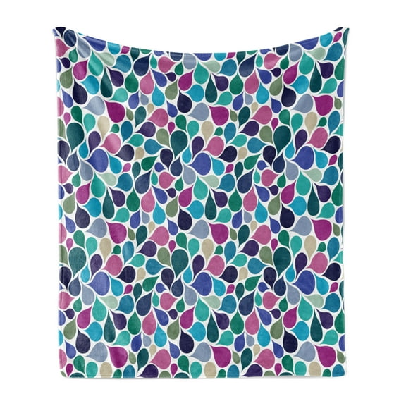 Abstract Soft Flannel Fleece Throw Blanket, Digital Raindrops Leafage Creative Contemporary Style Print, Cozy Plush for Indoor and Outdoor Use, 70" x 90", Multicolor, by Ambesonne
