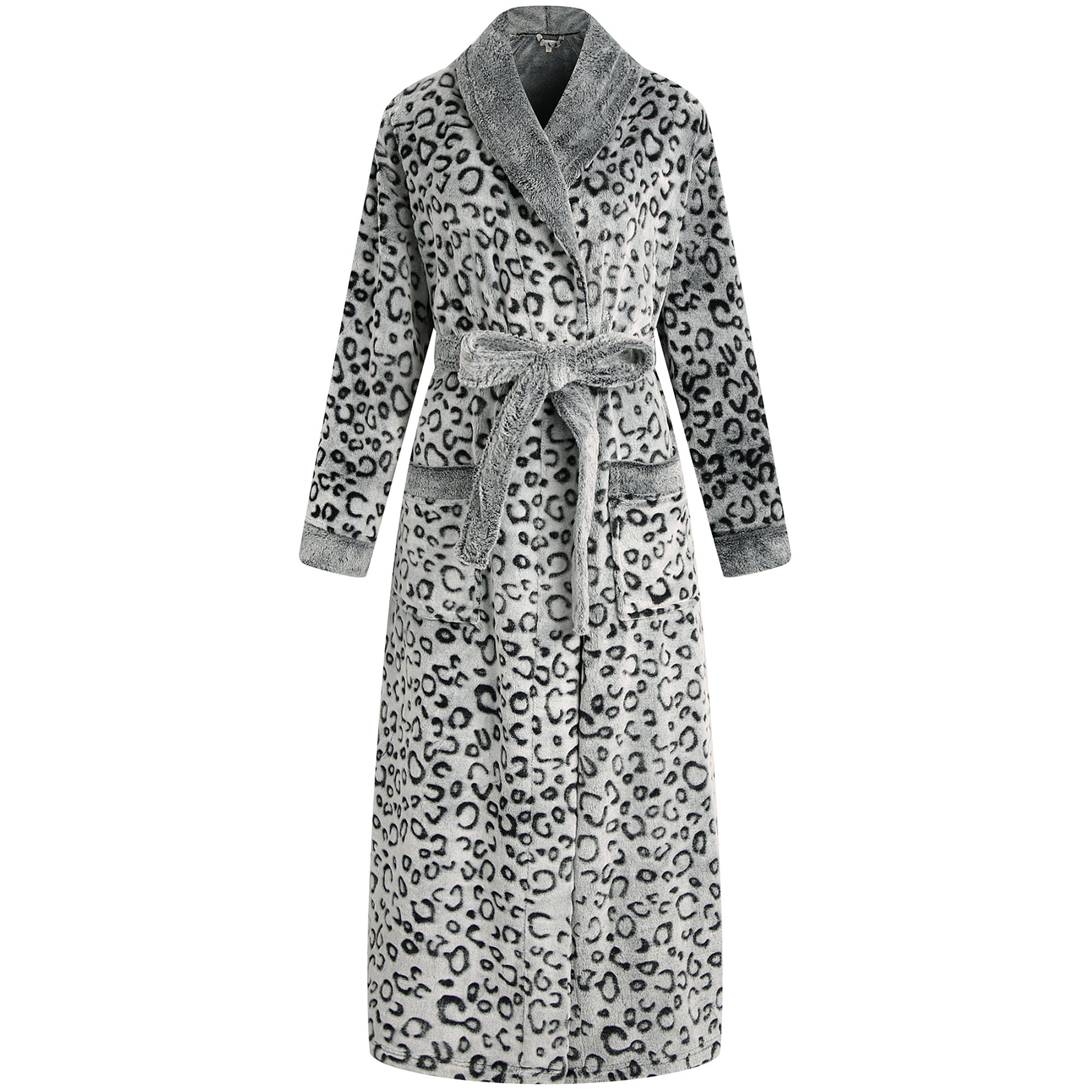 Richie House Women's Long Hooded Robe Plush Soft Warm Fleece Elegant Lounger Collar Style Bathrobe Housecoat Sleepwear for Ladies Rhw2882, Size: Large