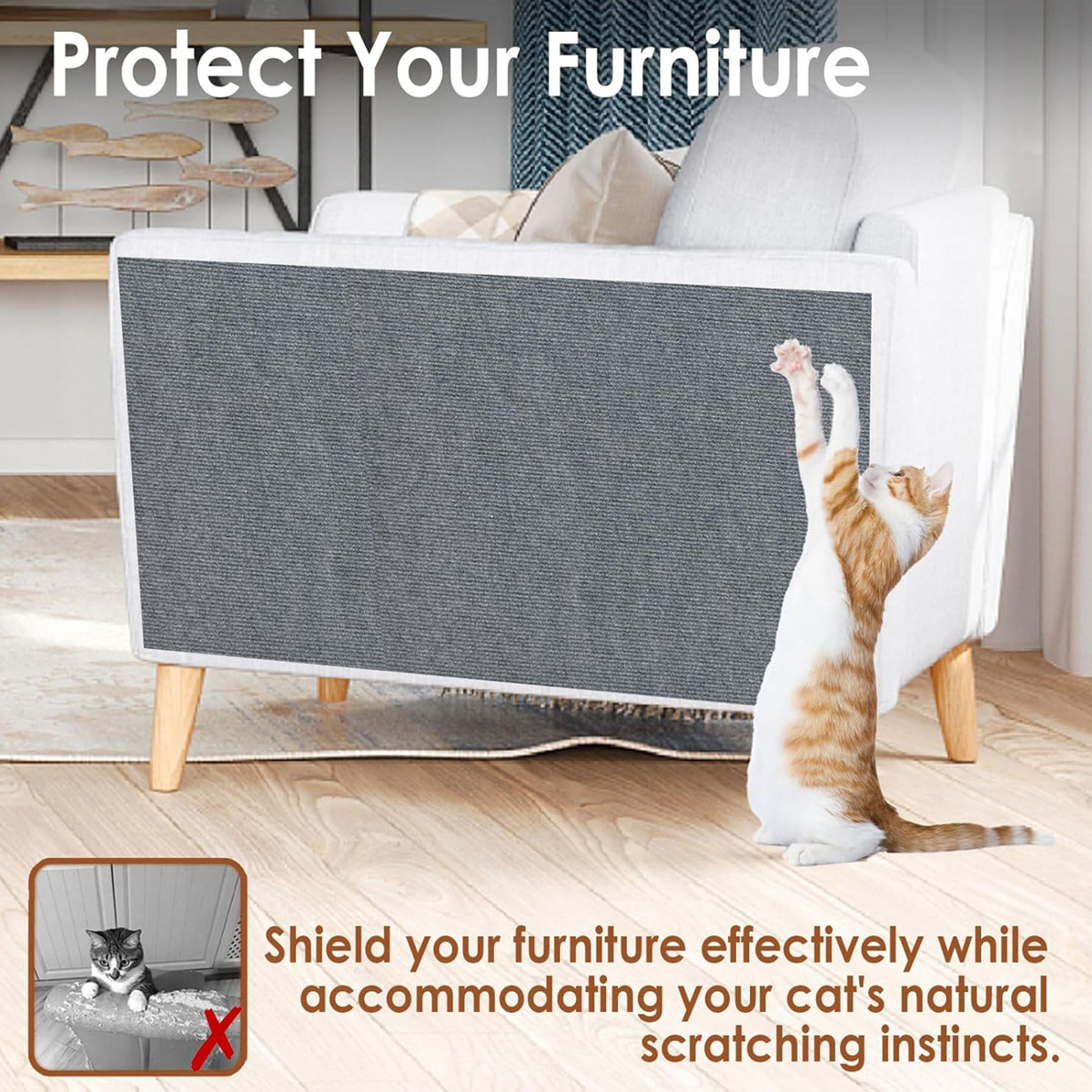 Cat Scratch Mat, Trimmable & Adhesive Cat Scratching Pad, Cat Wall Climbing Scratch Mat Furniture Couch Protection, 16"x79"