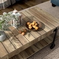 thumbnail image 3 of Hyssop 1-Shelf Wood Coffee Table with Wheels, Rustic Oak and Black, 3 of 10