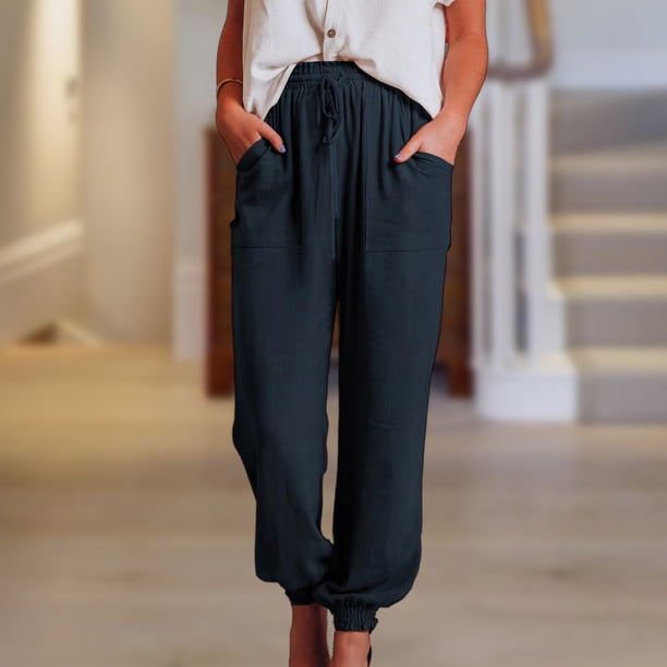 Pantalones Bombachos Pantalones bombachos de cintura elástica para mujer, pantalones informales de algodón (azul marino S) Cgtredaw Para estrenar