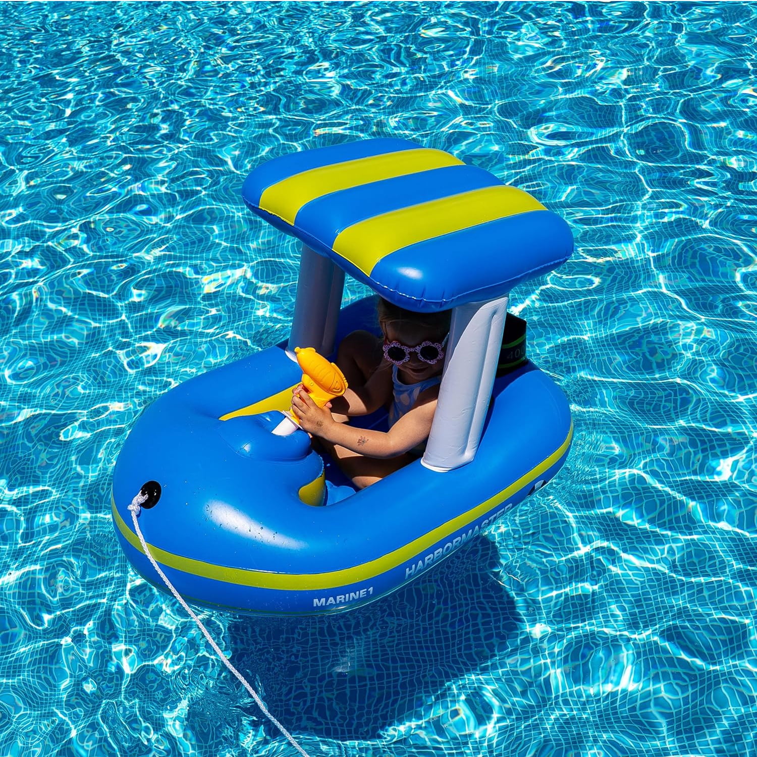 Zone Tech Inflatable Blue Harbor Master Boat Pool Float Ride On with Fun Water Toy Squirter