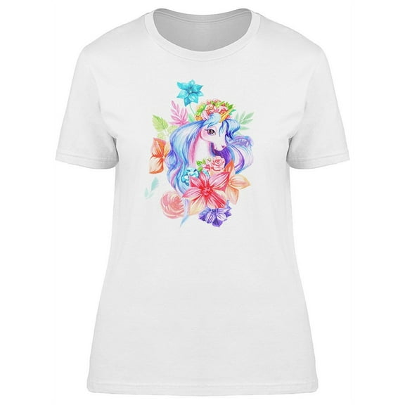 Smartprints Womens Graphic Tee - Gorgeous Floral Unicorn - Regular Fit 100% Cotton