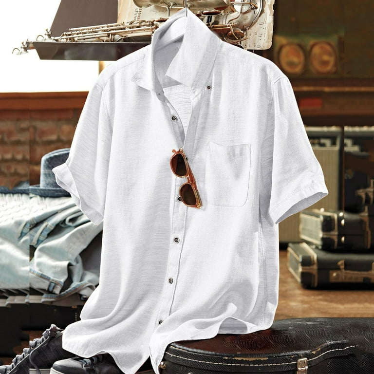 SMihono Deals 2024 Young Mens Lapel Tees Tops Buttons Henley Shirt Men  Casual Solid Buttons Beach Pullover Stand-up Collar Short Sleeve Shirt  Blouse White 10 