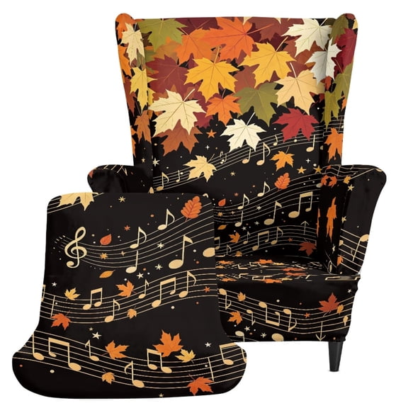 Chririnla Wingback Chair Slipcover Maple Leaf Music 2 Piece Wing Chair Slipcovers for Bedroom, Spandex Fabric Washable Stretch Wingback Chair Cover