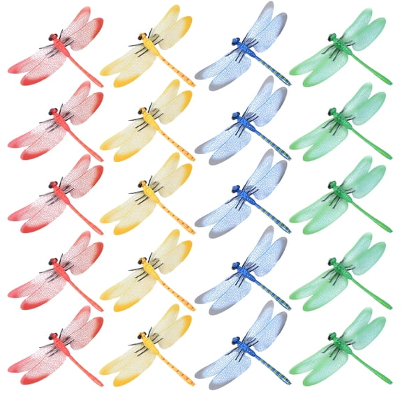 20Pcs 3D Colorful Fake Dragonflies Stickers, Vivid Dragonfly Ornaments Decor for Garden Wall Art DIY Party Decoration
